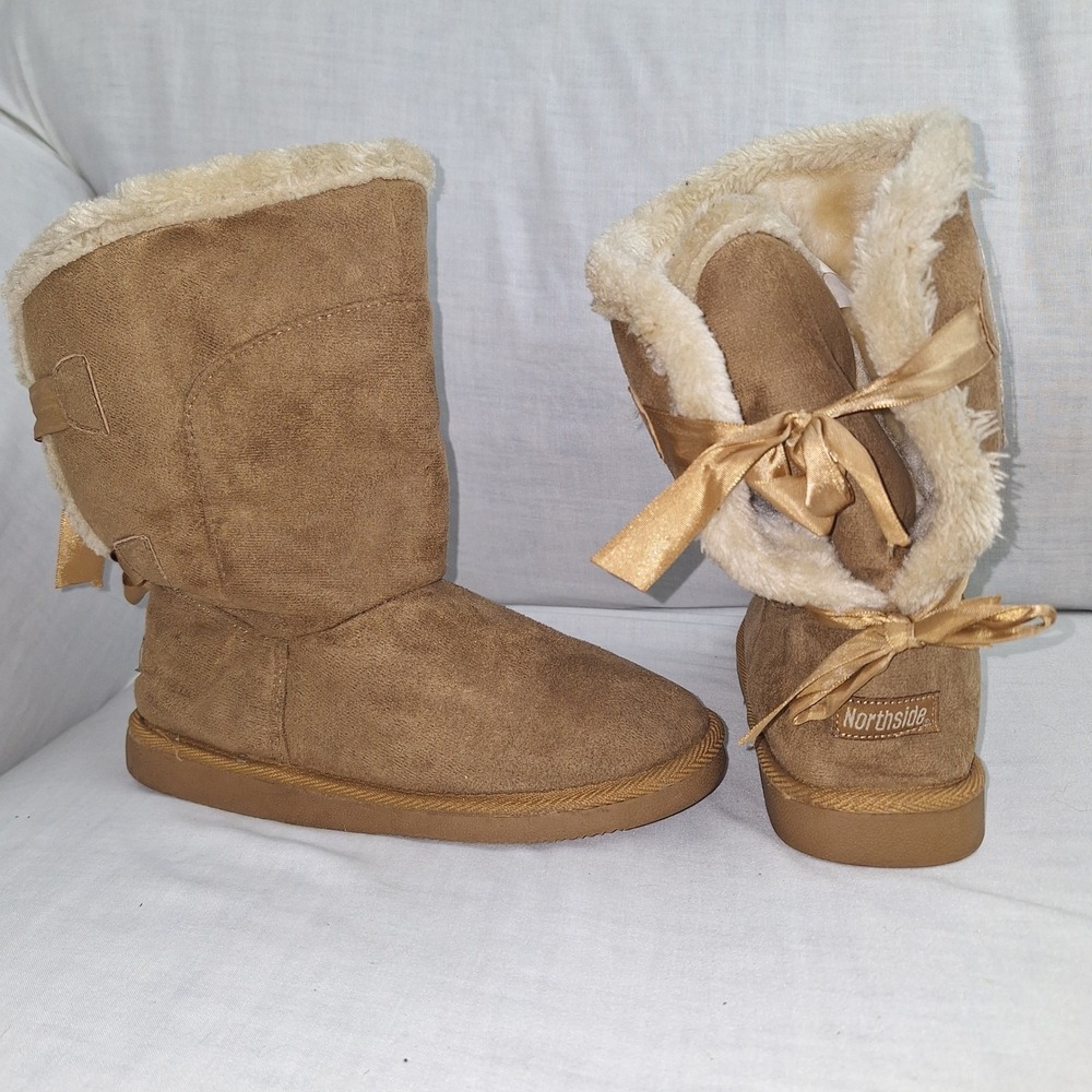 Cottagecore Fairycore Northside Tan Size 3 Girls Faux Suede Fur Lined Boots